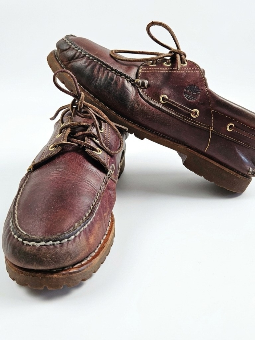 Timberland 3-Eye Classic Lug Burgundy Leather Boat Shoes Men Size 12